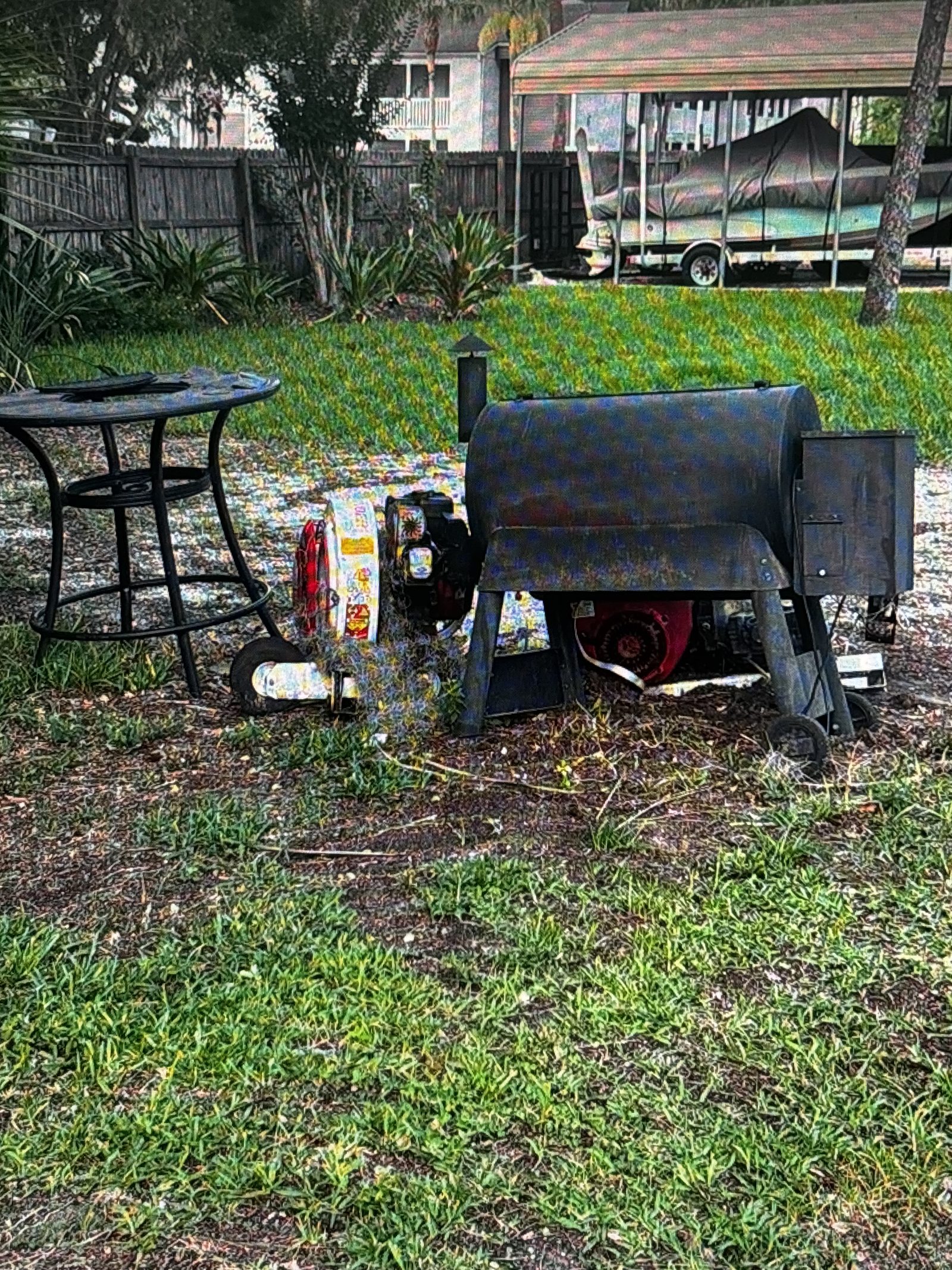 Backyard patio and equipment cleanup